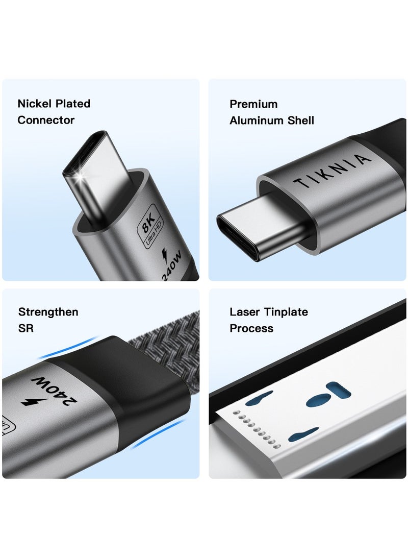 TIKNIA USB C Cable Flat 1M, Thunderbolt 4 USB 4 Type-C to C Cable with 40Gbps Data Transfer 240W PD Fast Charging 8K@60Hz, Compatible for iPhone, Samsung, External SSD, MacBook, iPad etc - Image 5
