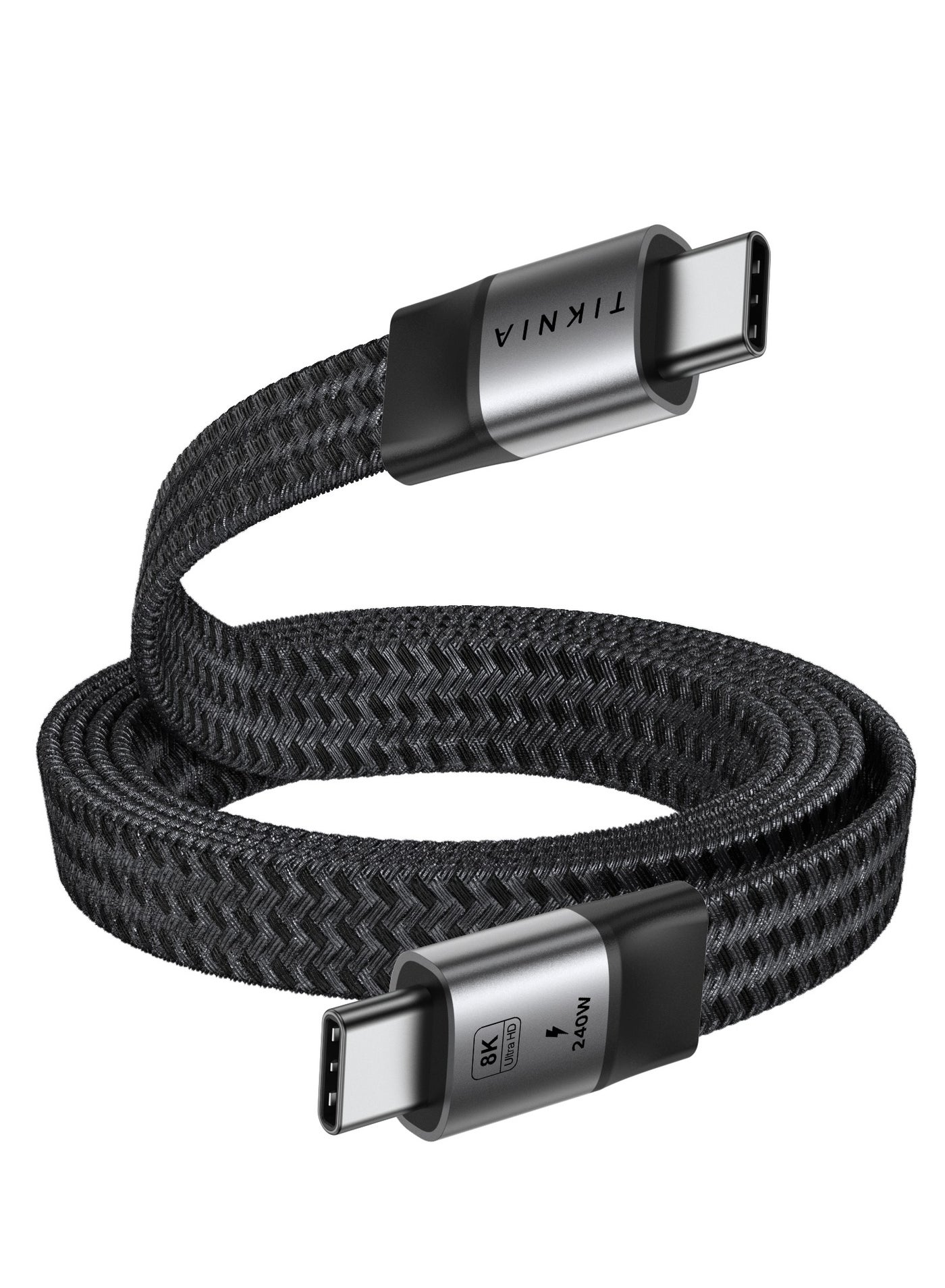 TIKNIA USB C Cable Flat 1M, Thunderbolt 4 USB 4 Type-C to C Cable with 40Gbps Data Transfer 240W PD Fast Charging 8K@60Hz, Compatible for iPhone, Samsung, External SSD, MacBook, iPad etc
