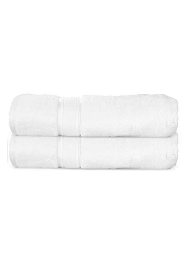Hotel Linen Klub منتجات الفندق نادي باقة فاخرة من 2 مناشف استحمام مضادة للميكروبات - 100% قطن 650 جم/م² حدود تيري دوبي - ناعمة جدًا، سريعة الجفاف، تمتص الماء بشكل عالٍ الحجم: 70 x 140 سم، أبيض  - Image 1