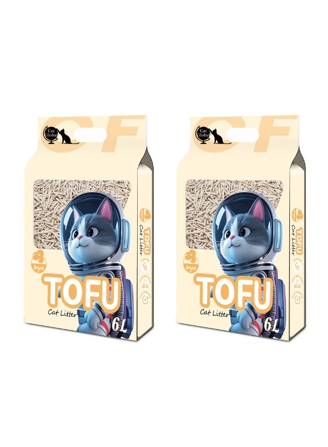 Tofu Cat Litter - Fast Clumping, Flushable, Ultra Absorbent, Low Dust, Fresh Scented, Odor Control, 6L, 2 Pack - Image 1