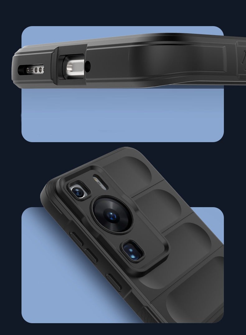 HUAWEI P60 Pro 4G Case Cover, Heavy Duty 3D Striped Pattern Sensory Soft Silicone Full Portection Shockproof Phone Case Black - Image 2