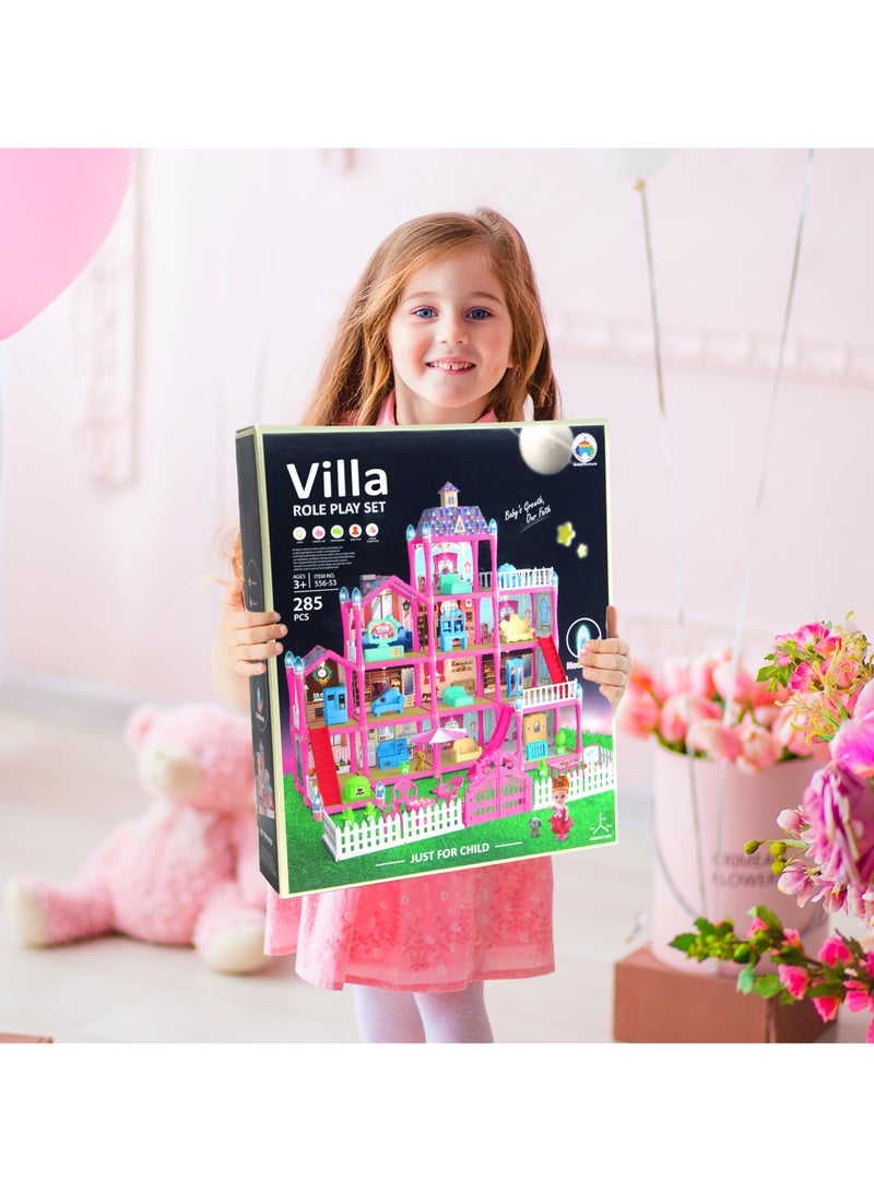 Dollhouse Dream House for Girls Pretend Toys 4 Story 13 Rooms Dollhouse with Dolls Figure, Puppies ,Furnitures, Accessories, LED Light, Toddler Playhouse Gift  - Image 4