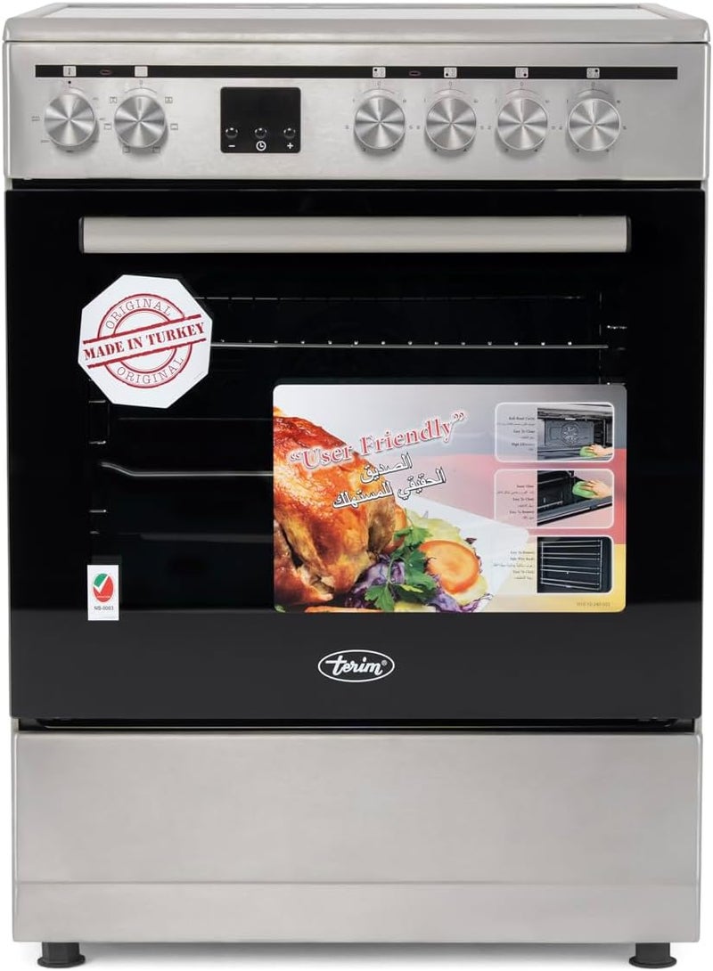 Terim 60X60 Ceramic Cooking Range, 6 Oven Function with Turbo Fan, Stainless Steel, TERVC66ST TERVC66ST Black/Silver - Image 1