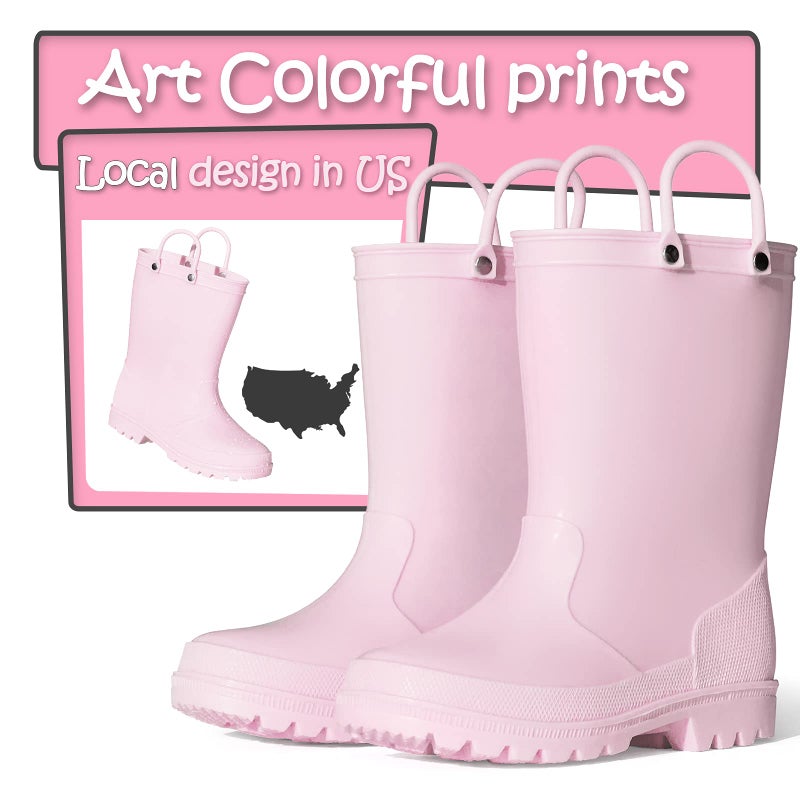 K KomForme Kids Girls & Boys Rain Boots with Easy-on Handles Waterproof Outdoors - Image 2
