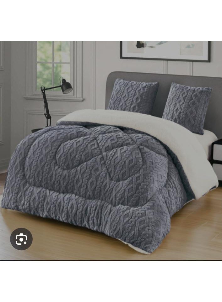 Comfy طقم لحاف ملكي مكون من 6 قطع من الفرو الصناعي الناعم والسميك والدافئ باللون الرمادي الداكن - Image 1