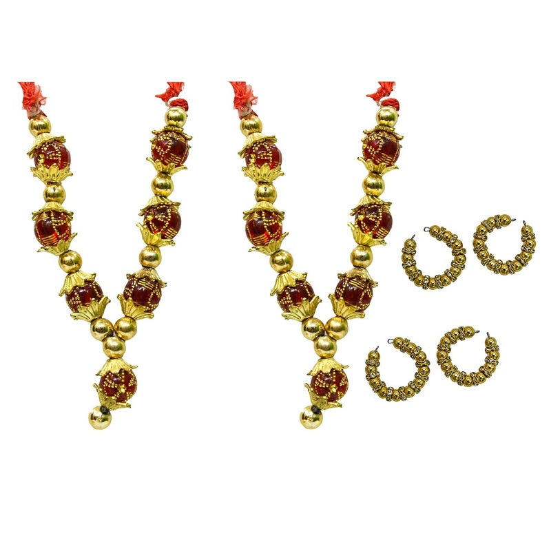 The Holy Mart Radha Krishna Dress Size 5 Krishna Dress in Crme Colour with Jewellery and Radha Dress in Green Colour with Jewellery Silk Fully Embroidered Dress for God Idols - Image 5