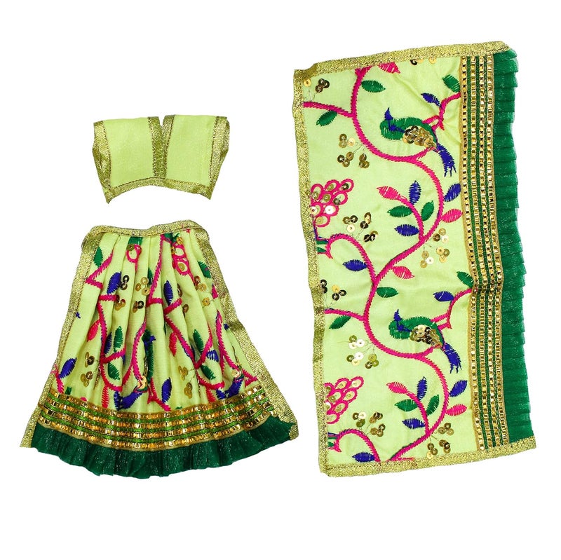 The Holy Mart Radha Krishna Dress Size 5 Krishna Dress in Crme Colour with Jewellery and Radha Dress in Green Colour with Jewellery Silk Fully Embroidered Dress for God Idols - Image 4