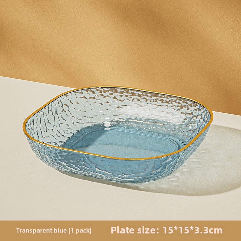 Premium Food-Grade Bone Dish for DiningSingle Pack [Transparent Blue] Golden Edge small dish Single Pack [Transparent Blue] Golden Edge small dish