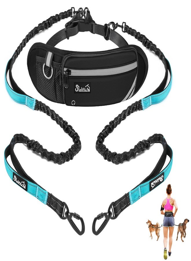 AUTOWT Hands Free Dog Leash for 2 Dogs, Adjustable Waist Belt with Zipper Pouch, Dual Handle Retractable Elastic Bungee with Reflective Stitches for Medium and Large Dogs Training Running - Image 1