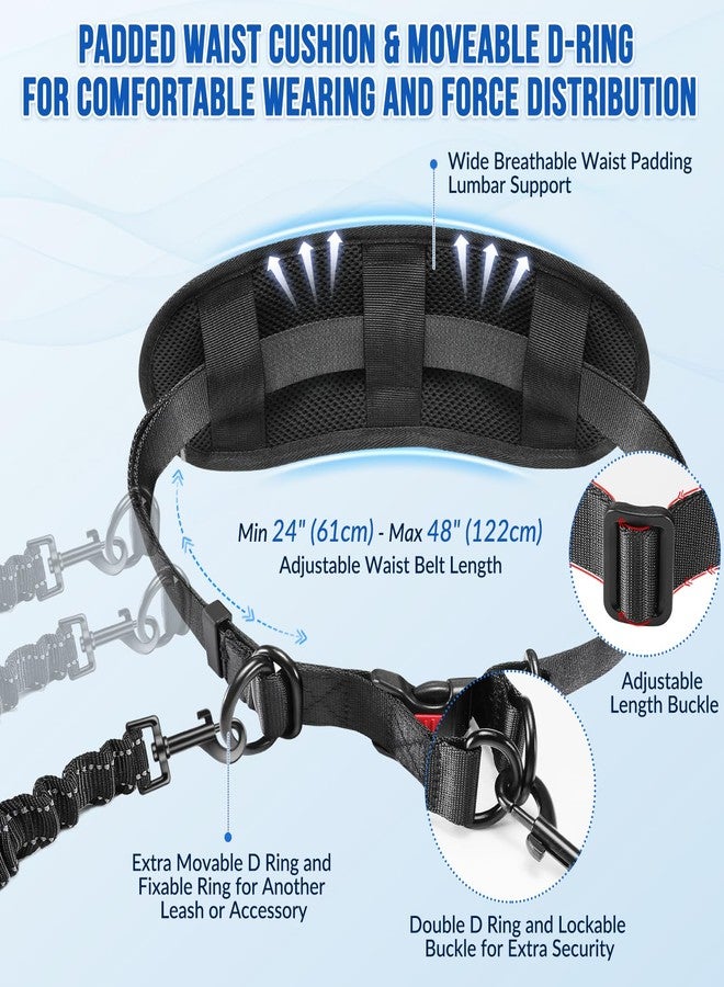 AUTOWT Hands Free Dog Leash for 2 Dogs, Adjustable Waist Belt with Zipper Pouch, Dual Handle Retractable Elastic Bungee with Reflective Stitches for Medium and Large Dogs Training Running - Image 2