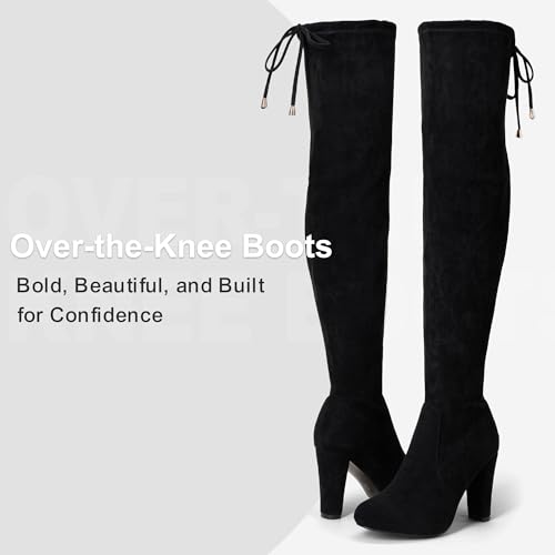 Vepose Women’s Thigh High Over the Knee Boots, Black Suede Fashion Long 3.5 Inch Heel Boots 994 - with Zipper, Size 8M US, (CJY994 black 08) - Image 4