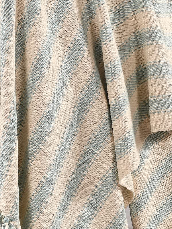 SASHAA WORLD Striped Sofa Throw Medium with Tasselled Edges (Ice Blue Striped, 180 x130 cm) - Image 3
