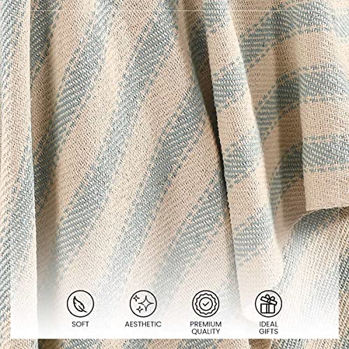 SASHAA WORLD Striped Sofa Throw Medium with Tasselled Edges (Ice Blue Striped, 180 x130 cm) - Image 4
