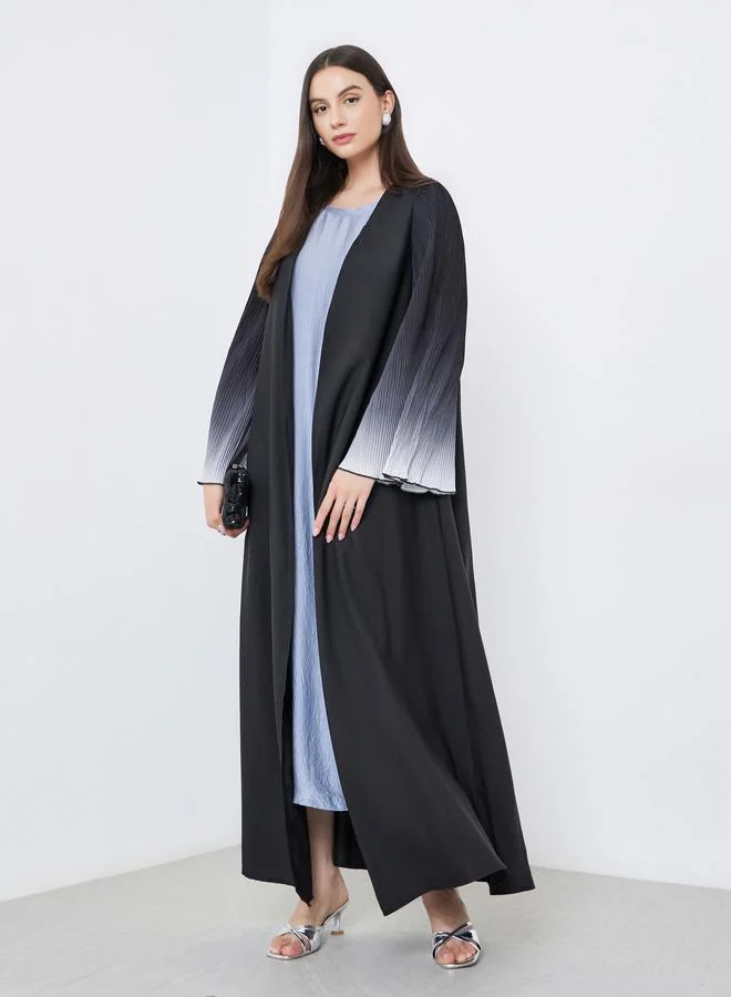 تايك تو Take Two Dye Print Bell Sleeve Open Front Abaya
