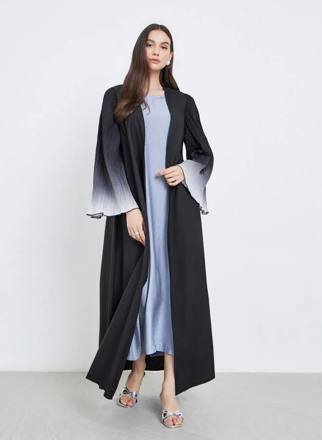 تايك تو Take Two Dye Print Bell Sleeve Open Front Abaya