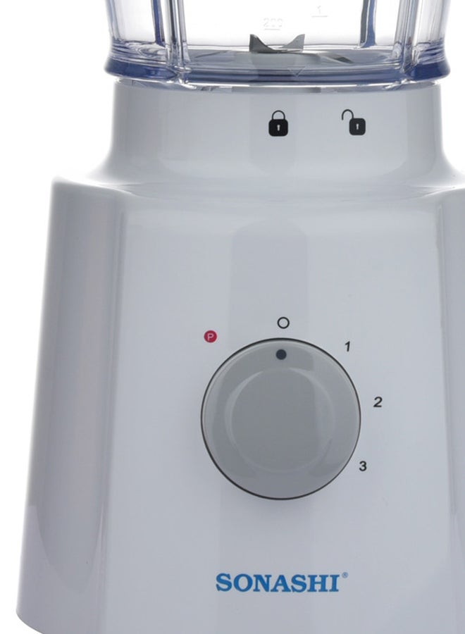 SONASHI 3 in 1 Blender - Powerful Motor with 3 Speed Setting and Pulse Control | Transparent and Unbreakable Jars with Stainless Steel Blade | Featured with Overheat Protection and Safety Lock System 1.6 L 650 W SB-133N White/Clear - Image 5