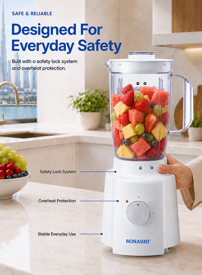 سوناشي خلاط ومطحنة 3 في 1 مع دورق سعة 1.5 لتر وبقدرة 550 وات 1.6 L 650 W SB-133N أبيض/ شفاف - Image 5