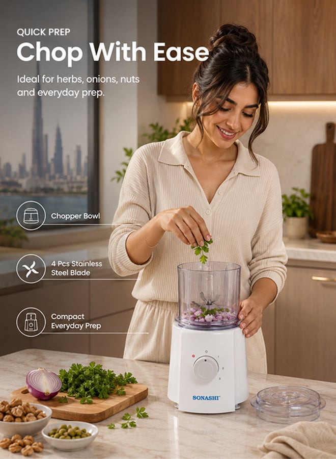 سوناشي خلاط ومطحنة 3 في 1 مع دورق سعة 1.5 لتر وبقدرة 550 وات 1.6 L 650 W SB-133N أبيض/ شفاف - Image 4