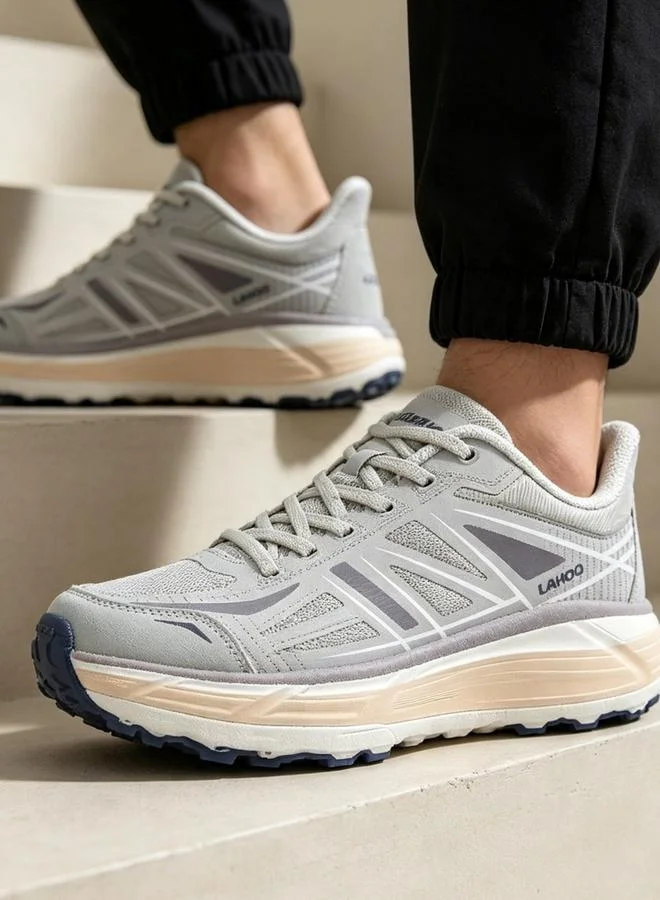 Take Two Unisex Grey Textile Lace-Up Sports Sneakers