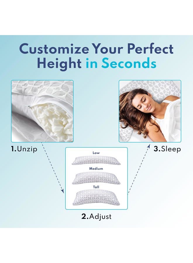 BLISSY 100% Adjustable Memory Foam Pillow with Cooling Technology (Queen Size) - Oeko-TEX & CertiPUR-US - Cooling Shredded Memory Foam Neck & Body Bed Pillow for Stomach, Side & Back Sleeping - Image 2