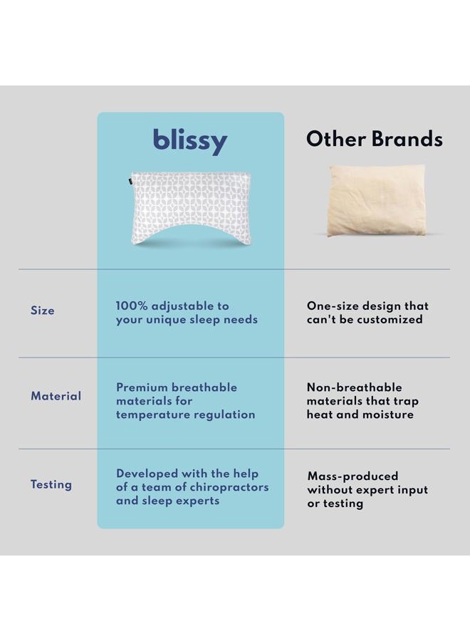 BLISSY 100% Adjustable Memory Foam Pillow with Cooling Technology (Queen Size) - Oeko-TEX & CertiPUR-US - Cooling Shredded Memory Foam Neck & Body Bed Pillow for Stomach, Side & Back Sleeping - Image 5