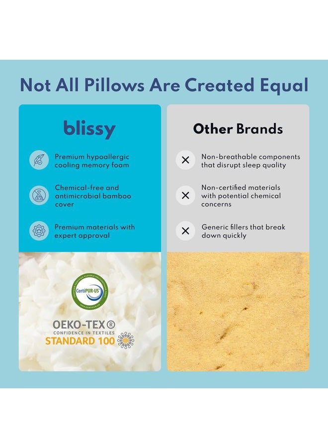 BLISSY 100% Adjustable Memory Foam Pillow with Cooling Technology (Queen Size) - Oeko-TEX & CertiPUR-US - Cooling Shredded Memory Foam Neck & Body Bed Pillow for Stomach, Side & Back Sleeping - Image 4