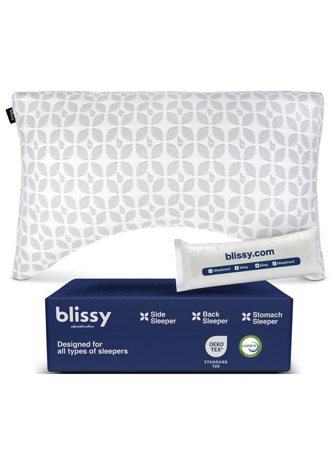 BLISSY 100% Adjustable Memory Foam Pillow with Cooling Technology (Queen Size) - Oeko-TEX & CertiPUR-US - Cooling Shredded Memory Foam Neck & Body Bed Pillow for Stomach, Side & Back Sleeping - Image 1