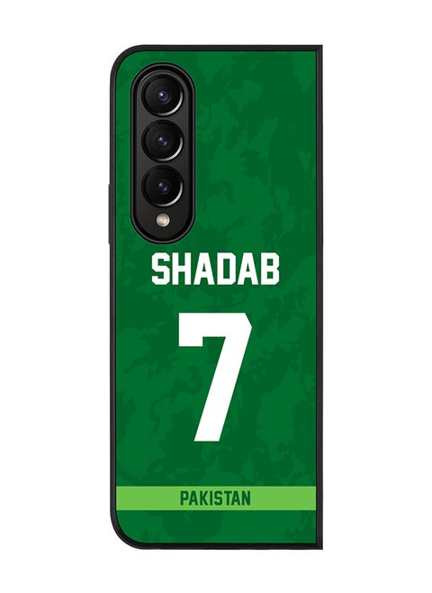 Rugged Black Edge Case for Samsung Galaxy Z Fold4, Slim fit Soft Case Flexible Rubber Edges Thin Cover - Player Name - Shadab Khan, Jersey Number- 7