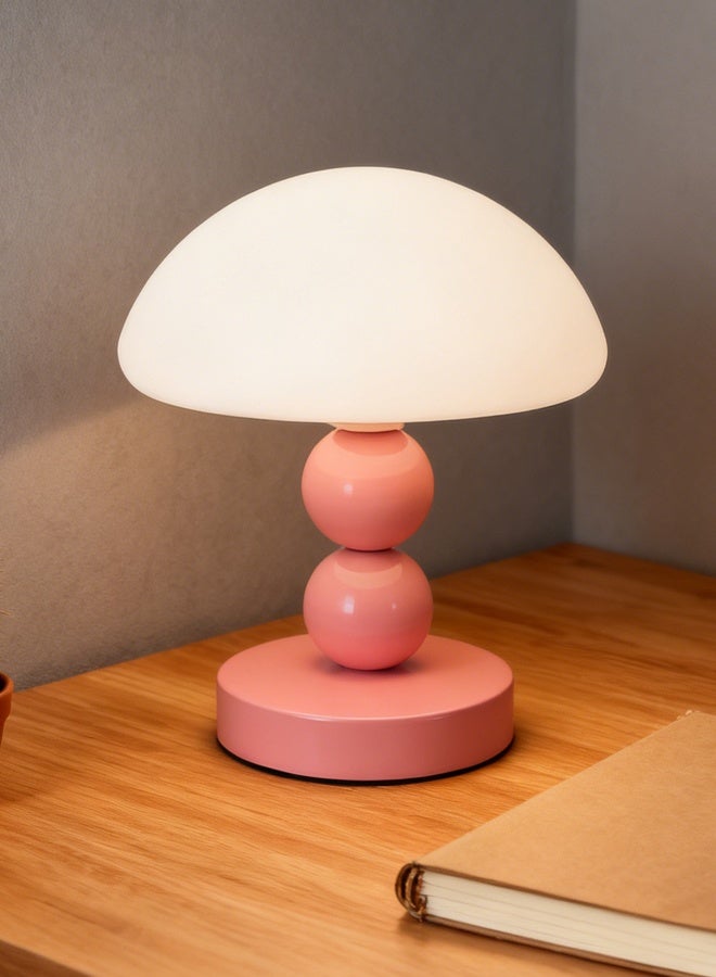 Cute Mushroom Pink Table Lamp, 22cm Small Bedside Lamp with Soft Warm Desk Light, Modern Minimalist Desk Lamp for Bedroom Living Room Decor - Image 5