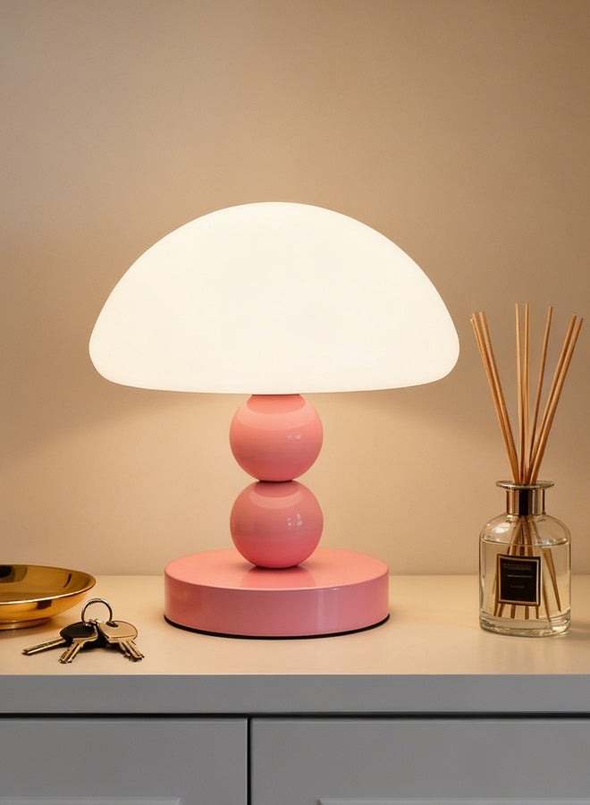 Cute Mushroom Pink Table Lamp, 22cm Small Bedside Lamp with Soft Warm Desk Light, Modern Minimalist Desk Lamp for Bedroom Living Room Decor - Image 4