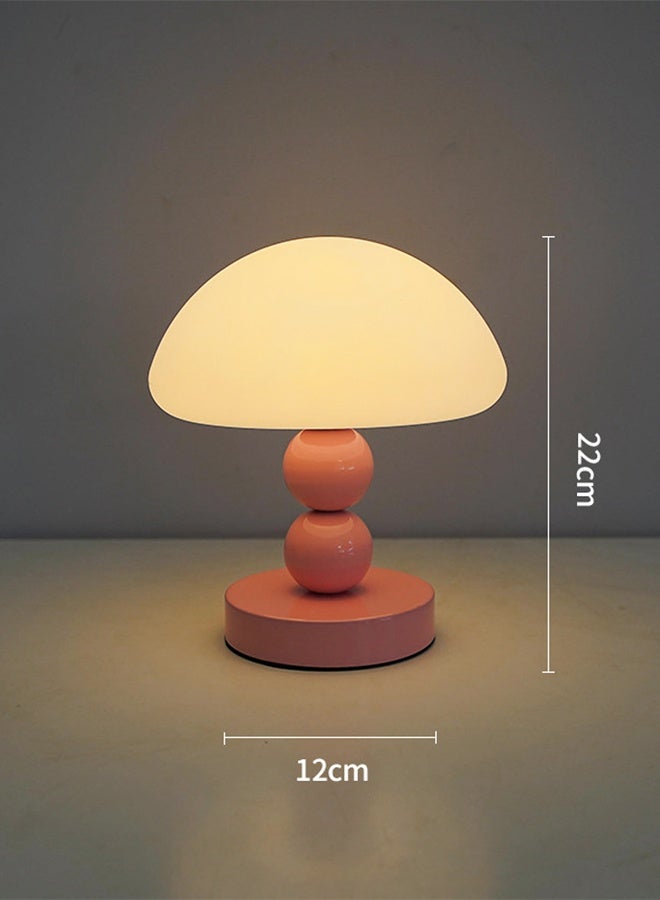 Cute Mushroom Pink Table Lamp, 22cm Small Bedside Lamp with Soft Warm Desk Light, Modern Minimalist Desk Lamp for Bedroom Living Room Decor - Image 2