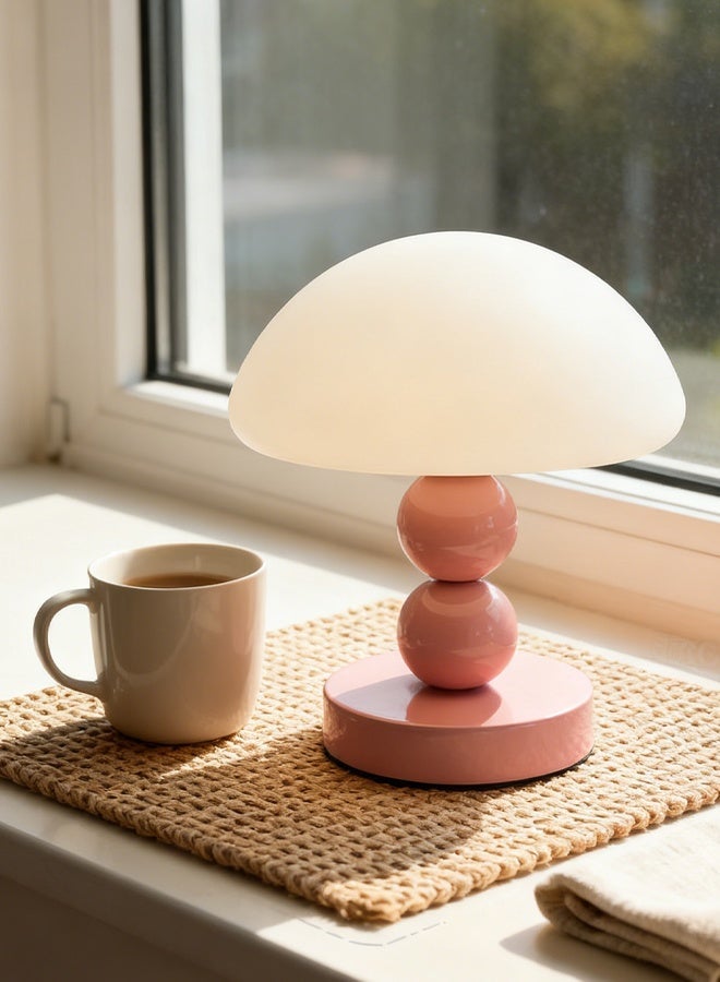 Cute Mushroom Pink Table Lamp, 22cm Small Bedside Lamp with Soft Warm Desk Light, Modern Minimalist Desk Lamp for Bedroom Living Room Decor - Image 3