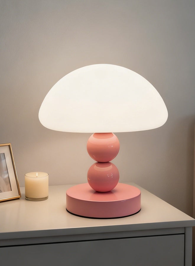 Cute Mushroom Pink Table Lamp, 22cm Small Bedside Lamp with Soft Warm Desk Light, Modern Minimalist Desk Lamp for Bedroom Living Room Decor - Image 1