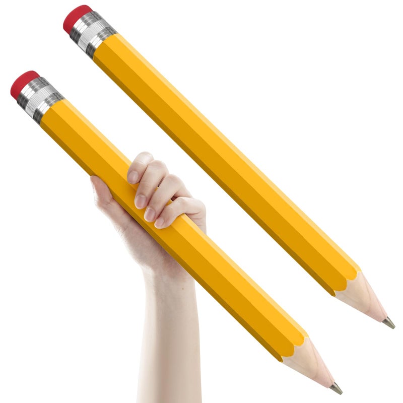 smrtcol 2 Pack Wooden Jumbo Pencil for Prop Gifts Decor 14 Inch Funny Big Novelty Pencil with Cap Yellow - Image 1