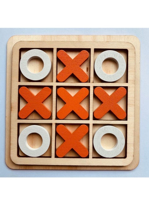 Children's Wooden Triple Tic XO Chess Triple Tic Chess Leisure Battle Game Chess Parent-Child Interactive Board Game Early Education Toys-White Orange