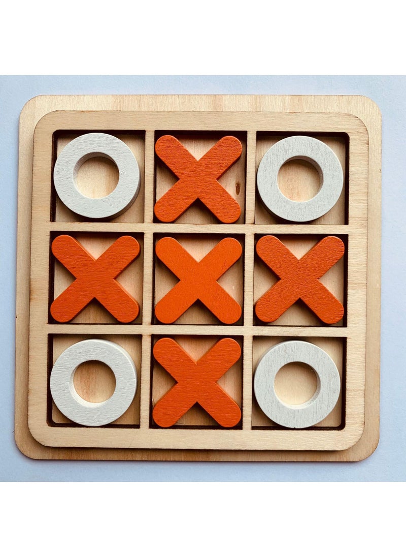 Y&D - Children's Wooden Triple Tic XO Chess Triple Tic Chess Leisure Battle Game Chess Parent-Child Interactive Board Game Early Education Toys-White Orange - Image 1