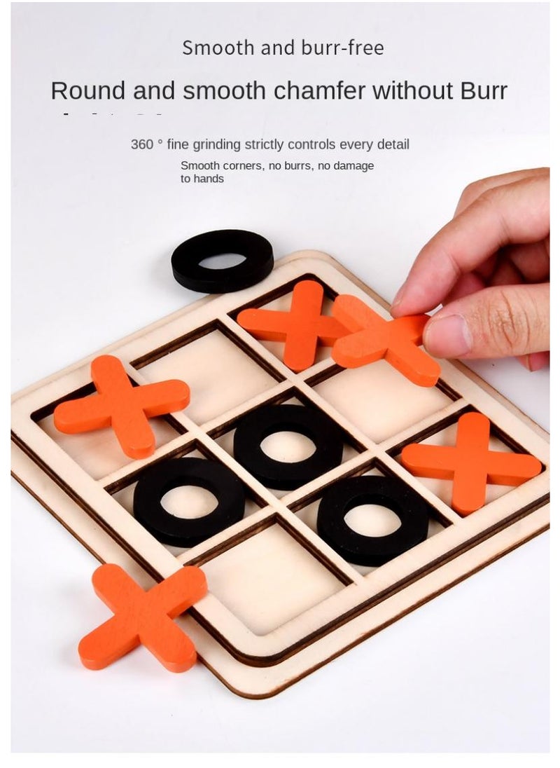 Y&D - Children's Wooden Triple Tic XO Chess Triple Tic Chess Leisure Battle Game Chess Parent-Child Interactive Board Game Early Education Toys-White Orange - Image 1