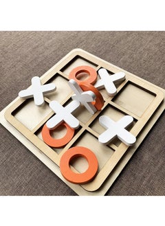 Y&D Children's Wooden Triple Tic XO Chess Triple Tic Chess Leisure Battle Game Chess Parent-Child Interactive Board Game Early Education Toys-White Orange  - Image 2