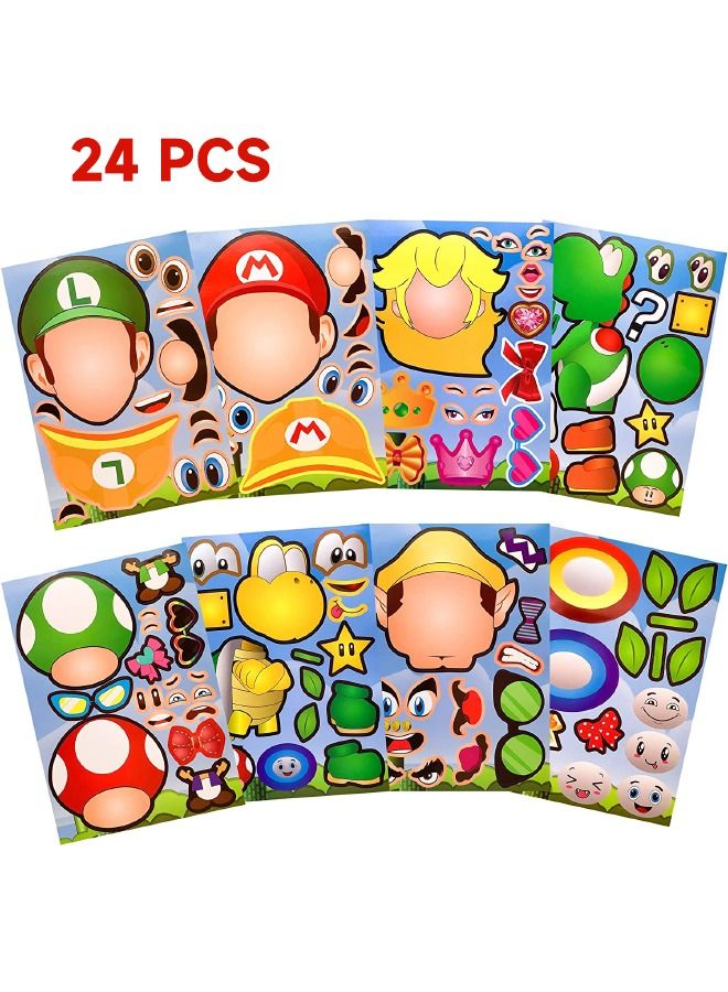 24 Pcs Cartoon Stickers Book Crafts for Kids, Make a Face Stickers, DIY Party Supplies Favors Make Your Own Stickers, Mixed and Matched with Different Designs Characters for Birthday Gifts Reward - Image 1