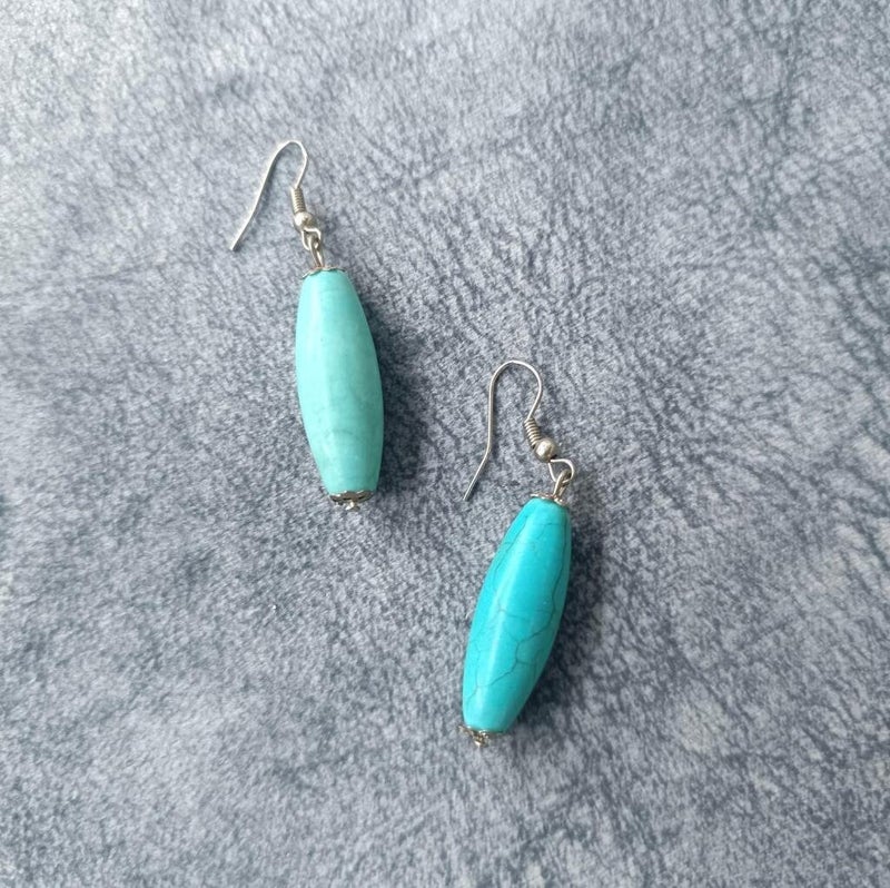 HD Marketim Earrings Authentic Natural Turquoise Stone Vintage Dangle Earrings for Women  - Image 1
