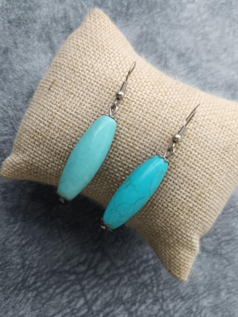 HD Marketim Earrings Authentic Natural Turquoise Stone Vintage Dangle Earrings for Women  - Image 2