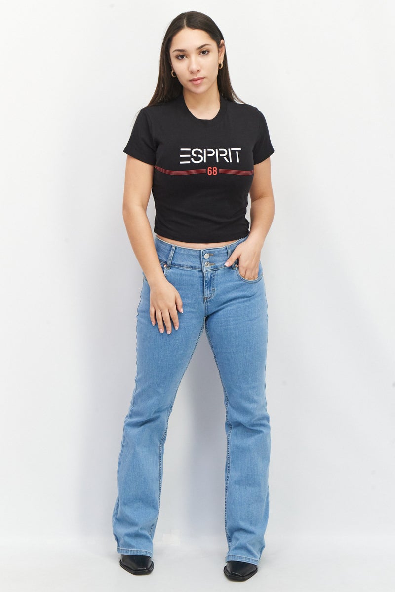 ESPRIT Women Crew Neck Short Sleeve Graphic Top, Black - Image 3