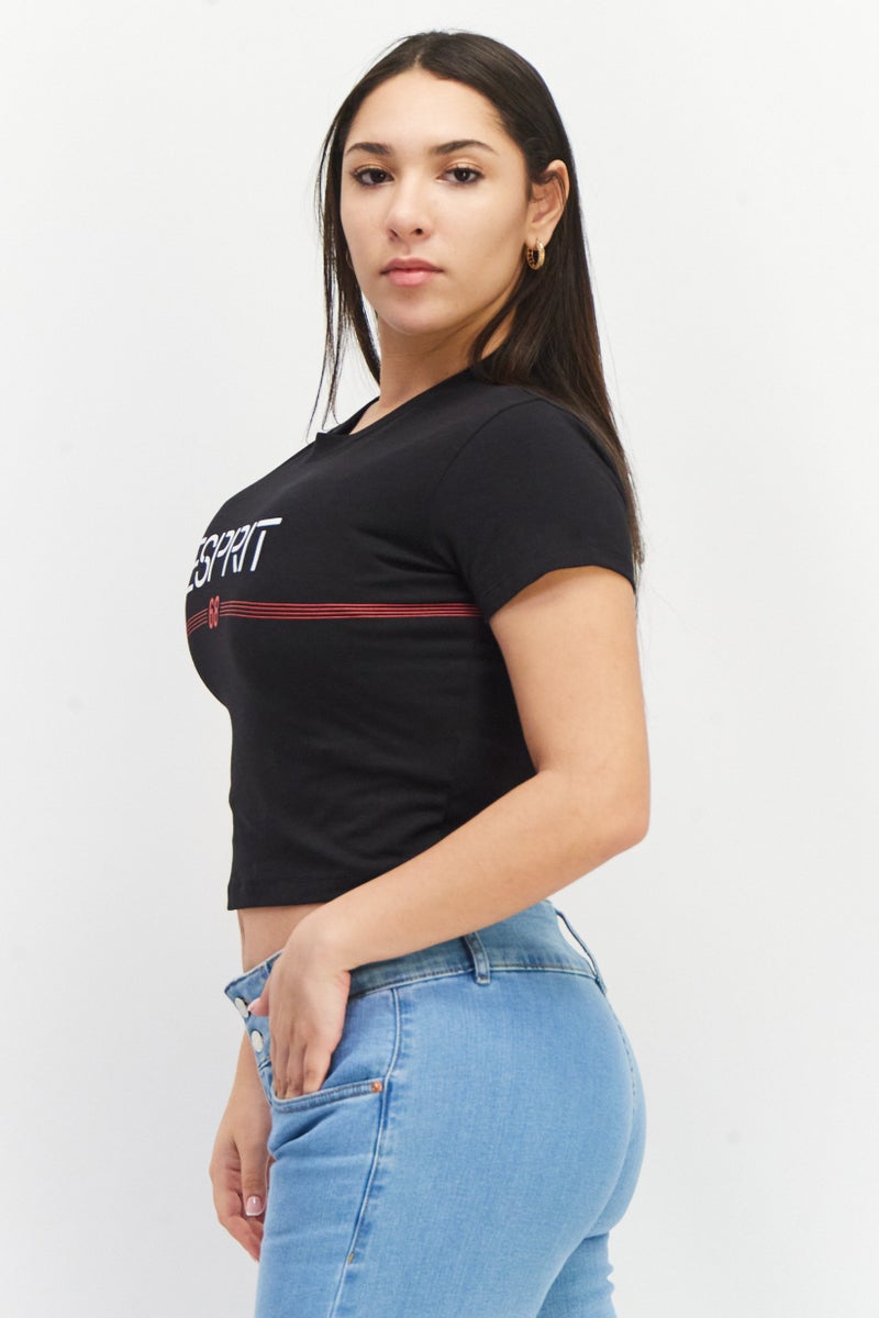 ESPRIT Women Crew Neck Short Sleeve Graphic Top, Black - Image 2