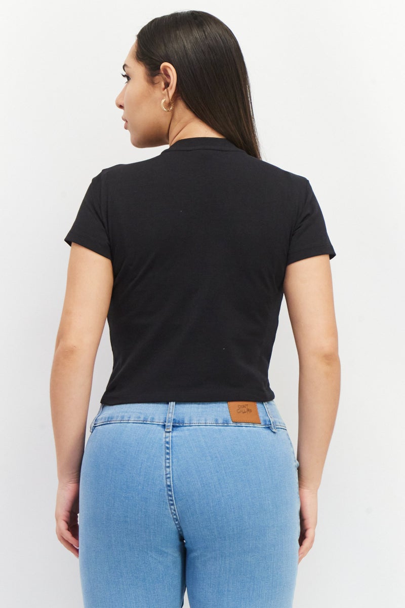 ESPRIT Women Crew Neck Short Sleeve Graphic Top, Black - Image 4