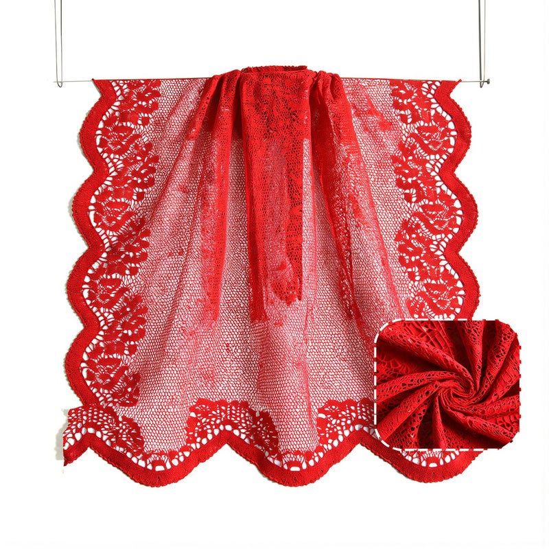 Red Floral Lace Sheer Curtain 39x39 Inch 1 Panel Party Wedding Decor Window Drape - Image 5