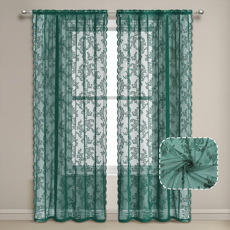 Red Floral Lace Sheer Curtain 39x39 Inch 1 Panel Party Wedding Decor Window Drape - Image 3