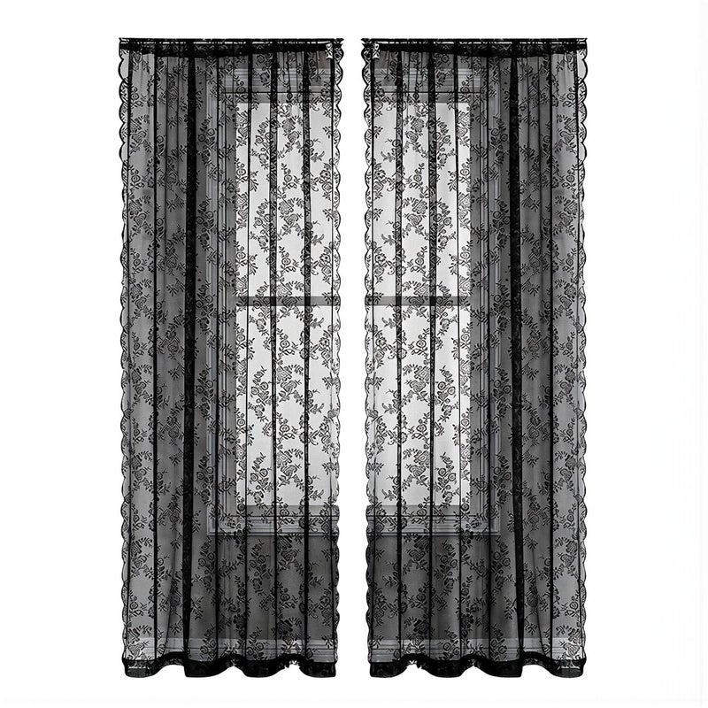 Red Floral Lace Sheer Curtain 39x39 Inch 1 Panel Party Wedding Decor Window Drape - Image 1