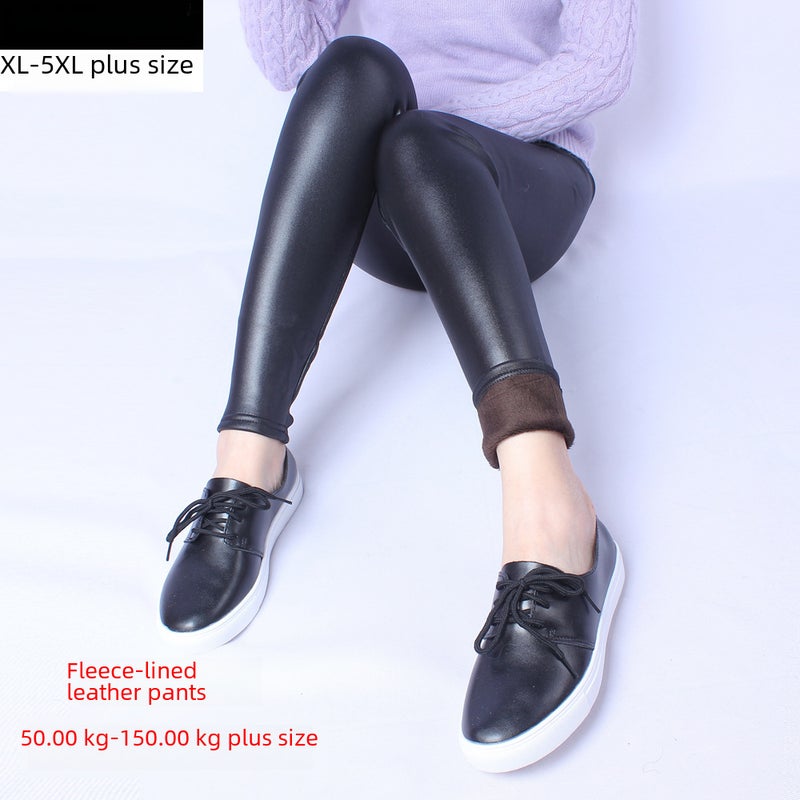 Plus Size Faux Leather Pants Autumn Winter Black  - Image 5