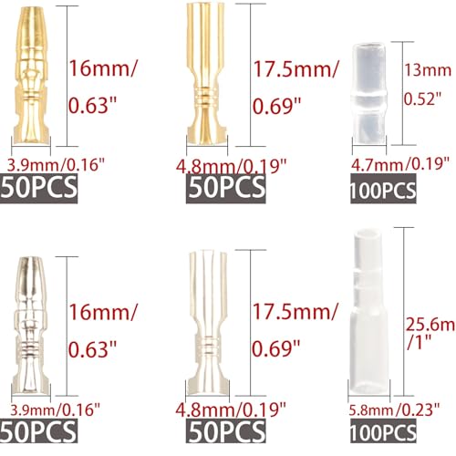 MTRoyaldia 400PCS 3.9mm Bullet Connectors Male and Female, Brass Bullet Terminal Connectors with Insulation Sleeve, Crimp Terminal Connectors Automotive Electrical Connectors Motorcycle Connector Kit - Image 2