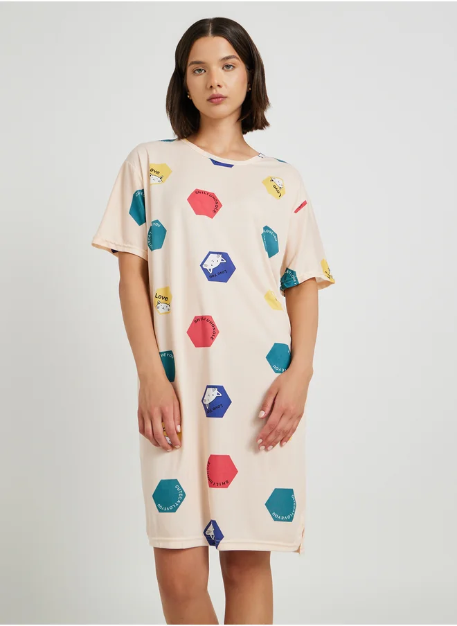 Styli All-Over Printed Short Sleeve Sleep T-Shirt
